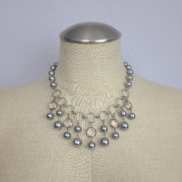 Jewelry - Silver Faux Pearl Bezel Chandelier Statement necklace